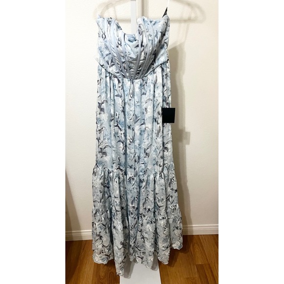 NWT Lulus Special Moment Light Blue Floral Strapless Bustier Maxi Dress XS - Picture 5 of 8